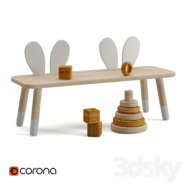 Zara Home Rabbit Kids Bench 3D Model