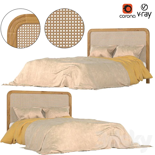 zara home RATTAN HEADBOARD BED 3D Model