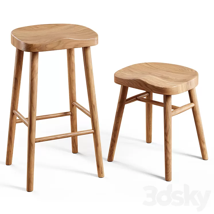 Zara Home - The ash wood stool 3D Model Free
