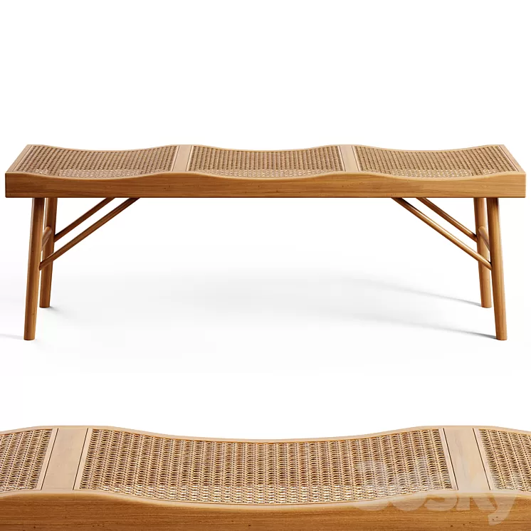 Zara Home - The bench made of wood and rattan 3D Model