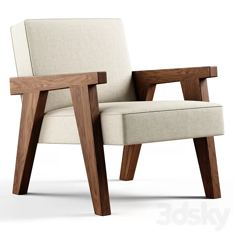 Zara Home - The walnut armchair with hemp upholstery 3D Model Free