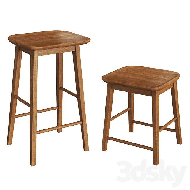Zara Home WOODEN TALL STOOL 3D Model