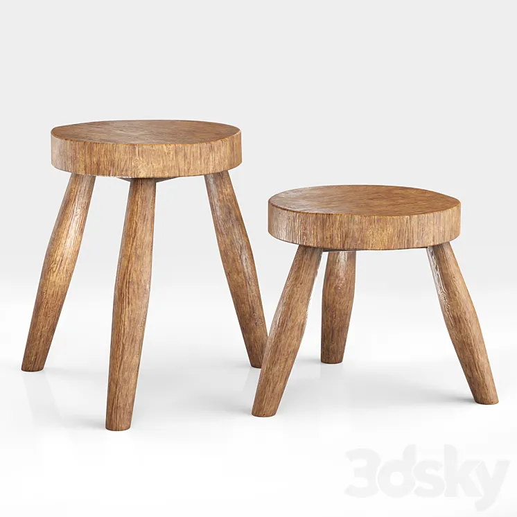 Zara Home Wooden Teak Stool 02 3D Model Free