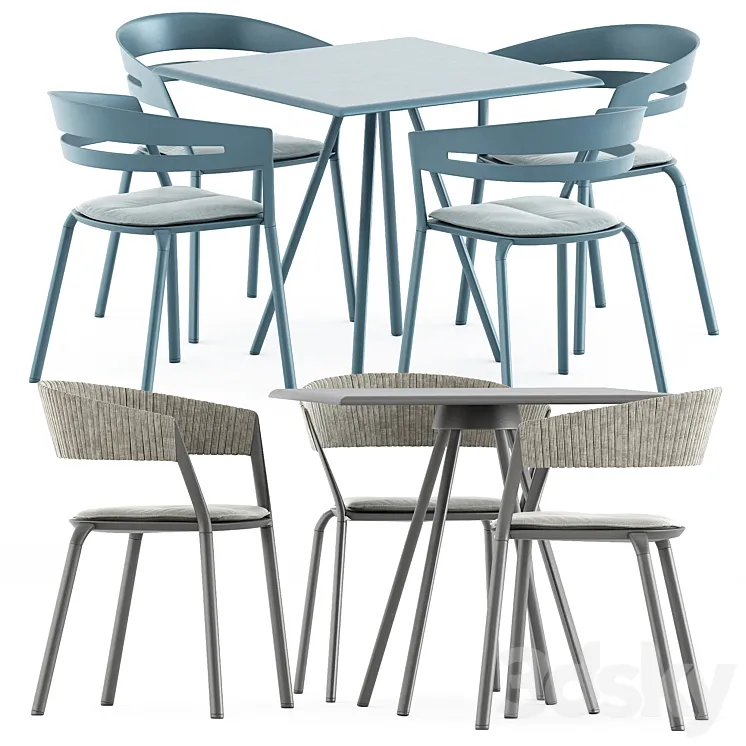 Zebra Square table and Ria Dining armchair by Fast 3D Model Free Download