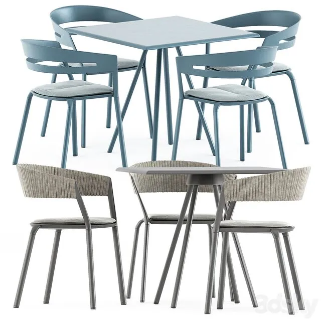 Zebra Square table and Ria Dining armchair by Fast 3D Model