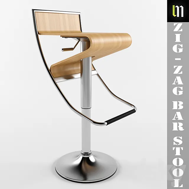 Zig-Zag Bar Stool in Natural 3D Model