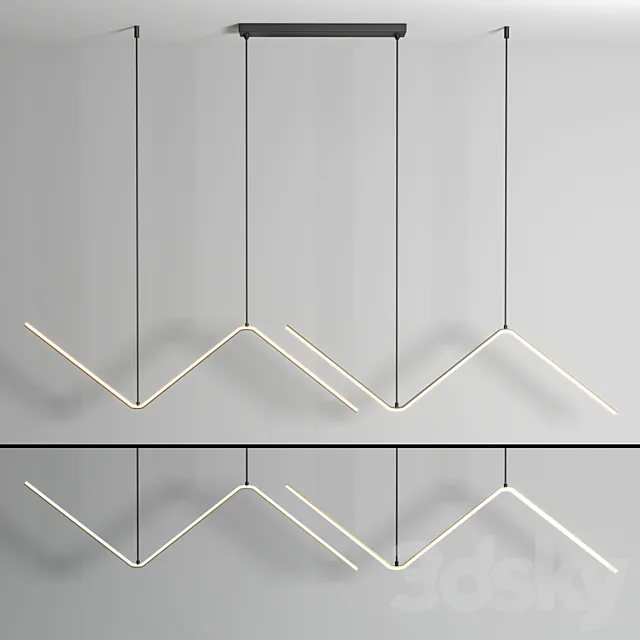 Zigzag Pendant Light Fixture Minimalism Aluminum Dining Room LED Ceiling Light in Black 3D Model
