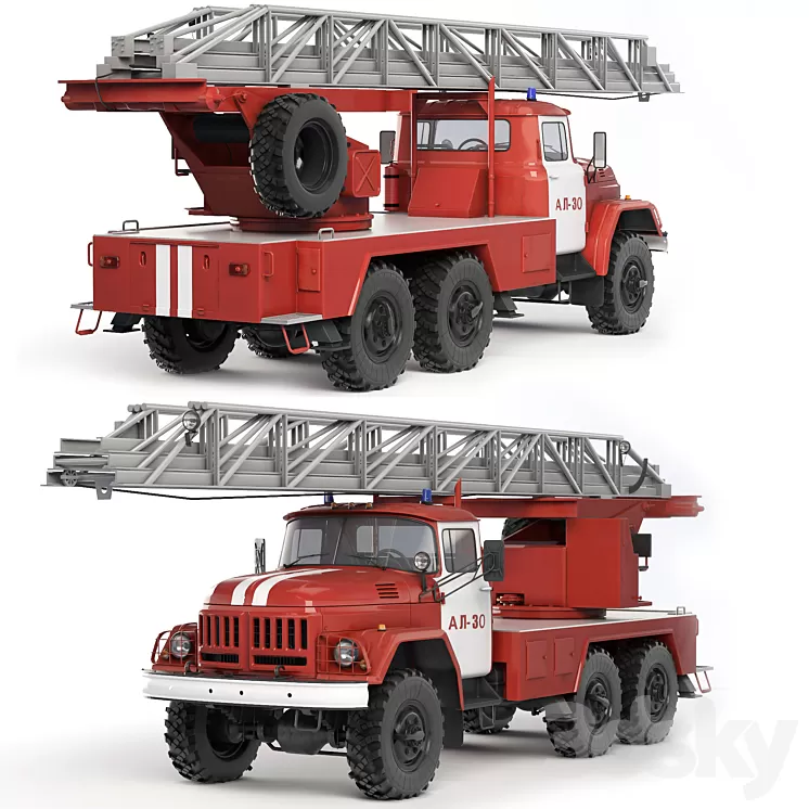 ZiL 131 AL-30 fire truck 1988 3D Model Free
