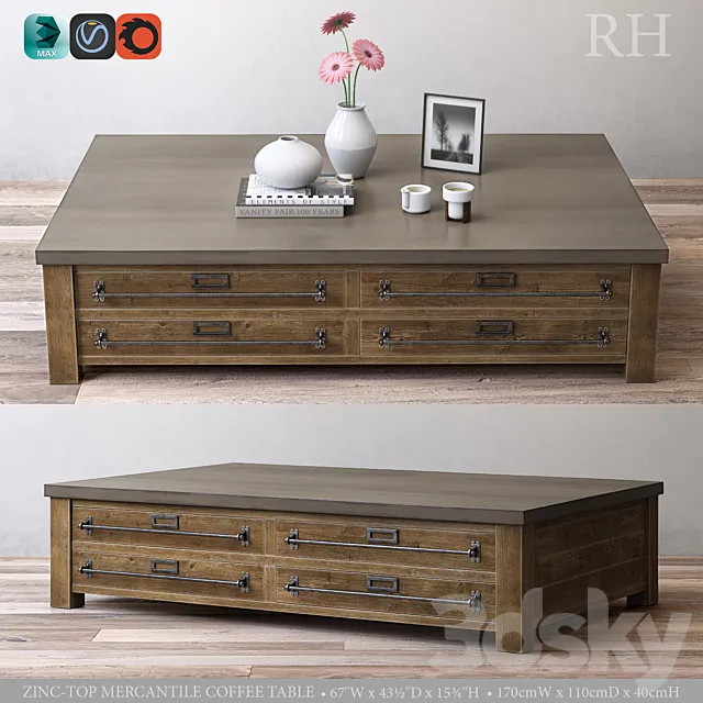 ZINC-TOP MERCANTILE COFFEE TABLE 3D Model