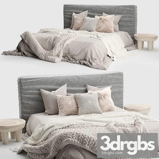 Zulu upholstered bed charcoal 2 3D Model Free