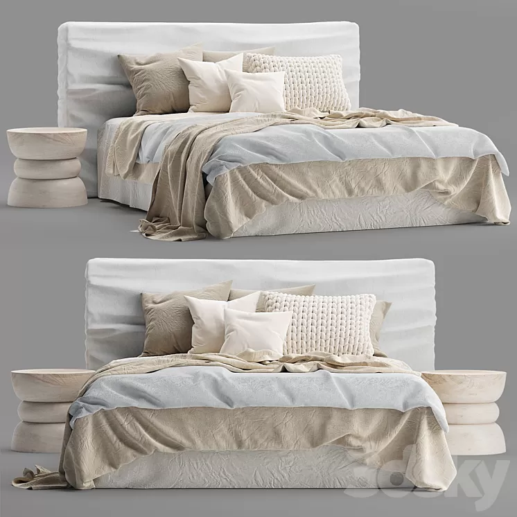 Zulu Upholstered Bed White 3D Model