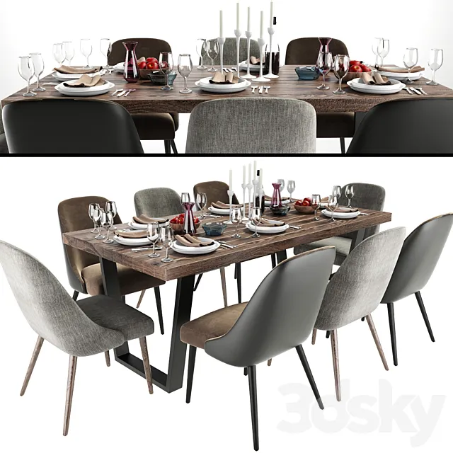 Zuma Pumice Accent Chair Dining Set 3DModel