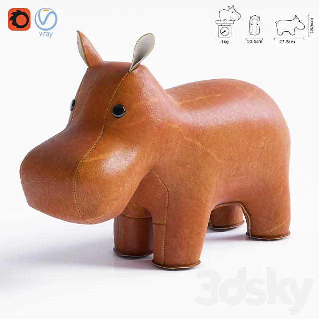 Zuny - Classic Hippo Bookend 3D Model