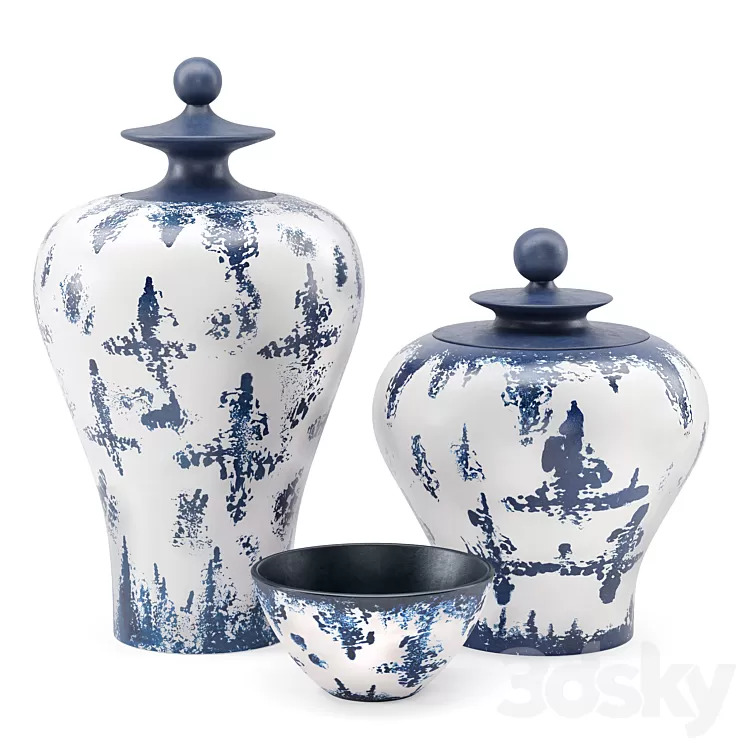 Zuo Modern Mar Temple Jar Blue and White Vases 3D Model